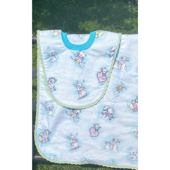 Piece Flannel Baby Set of 2 Burp Clothes Pull Over Bib & Blanket Cute Animals